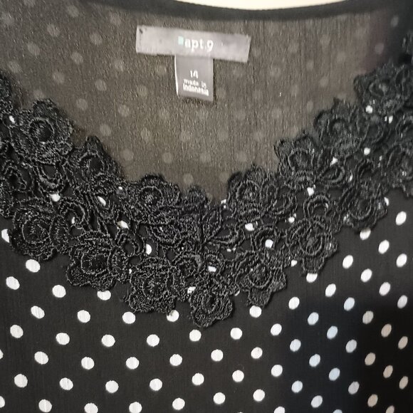 EUC~ Apt 9 Black Sheer Lined White Polka Dots Lightweight Sleeveless Top Size 14 - Picture 4 of 10